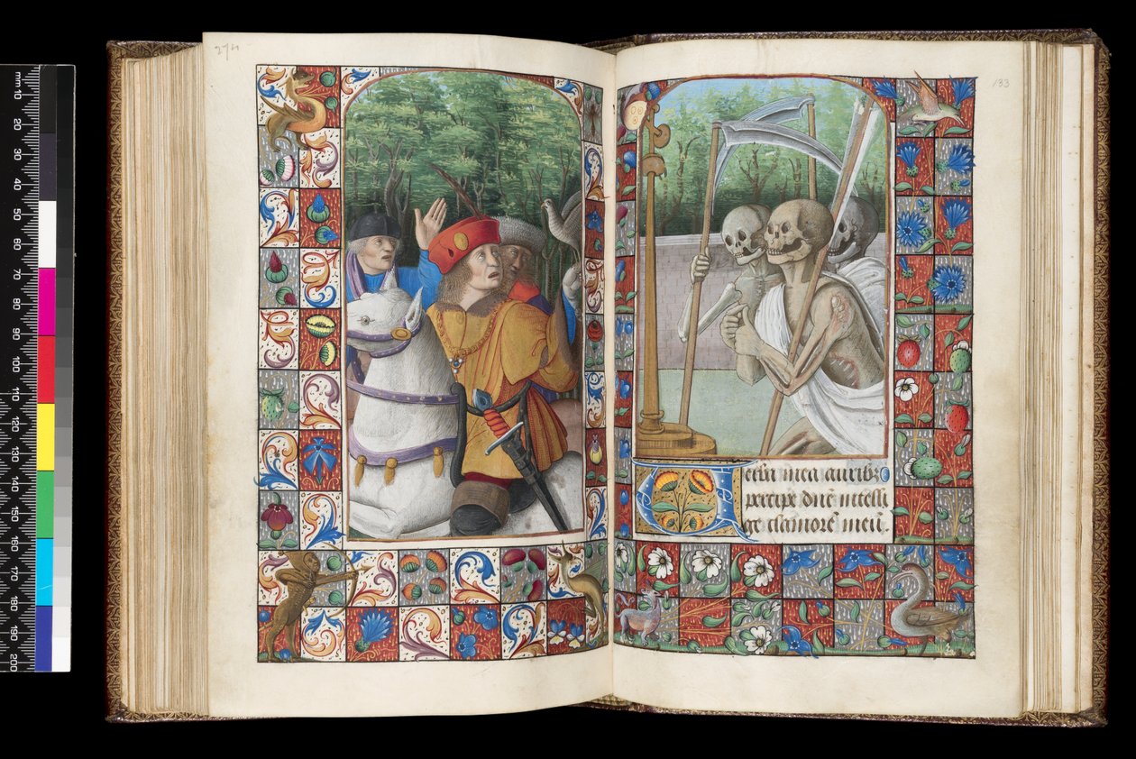 MS 92 f.132v-133r, Office des Morts, Matines, Les Trois Vivants et les Trois Morts, d