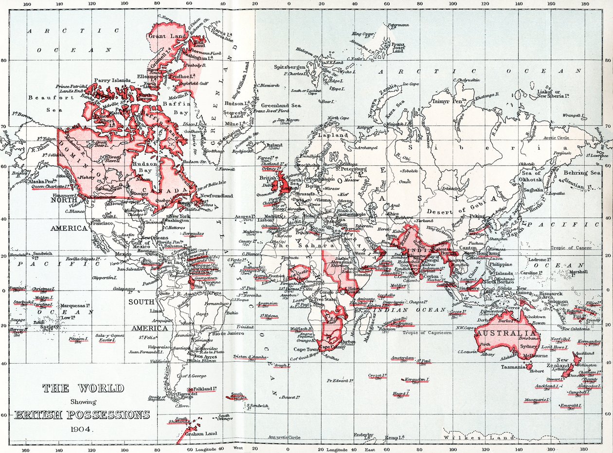 Carte du monde montrant les possessions britanniques en 1904. - Unbekannt