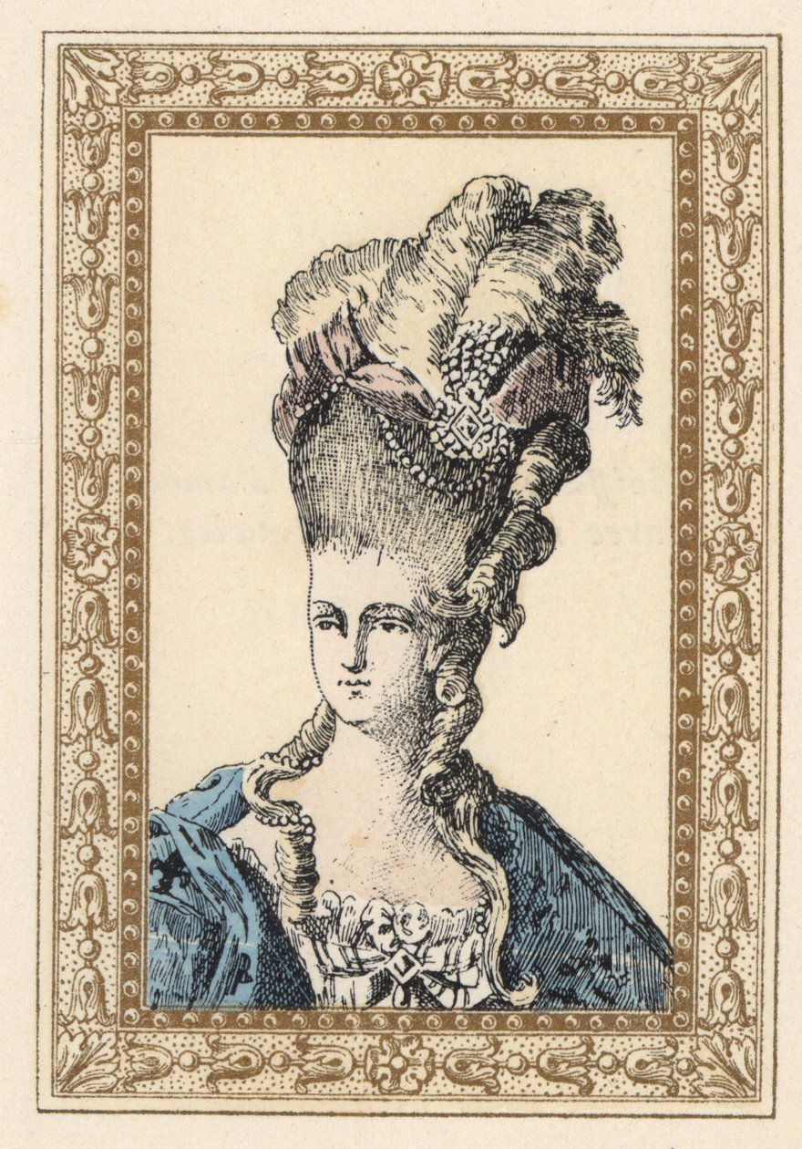 Marie-Antoinette, épouse du roi Louis XVI de France, avec une coiffure élaborée couronnée de rubans et de perles - Unbekannter Künstler