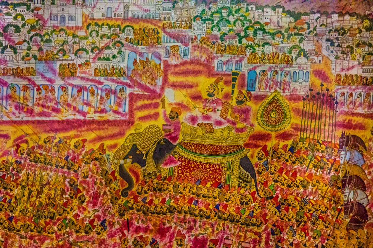 Peinture miniature du fort de Jodpur, festival de Holi, Mandawa, Rajasthan, Inde, Asie - Unbekannter Künstler