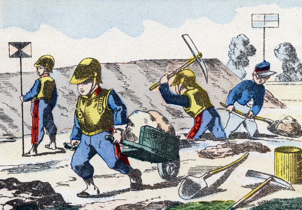 Mineurs. Gravure dans "Alphabet militaire enfantin". Imagerie de Pont-à-Mousson, vers 1890. 20 pages - Unbekannt