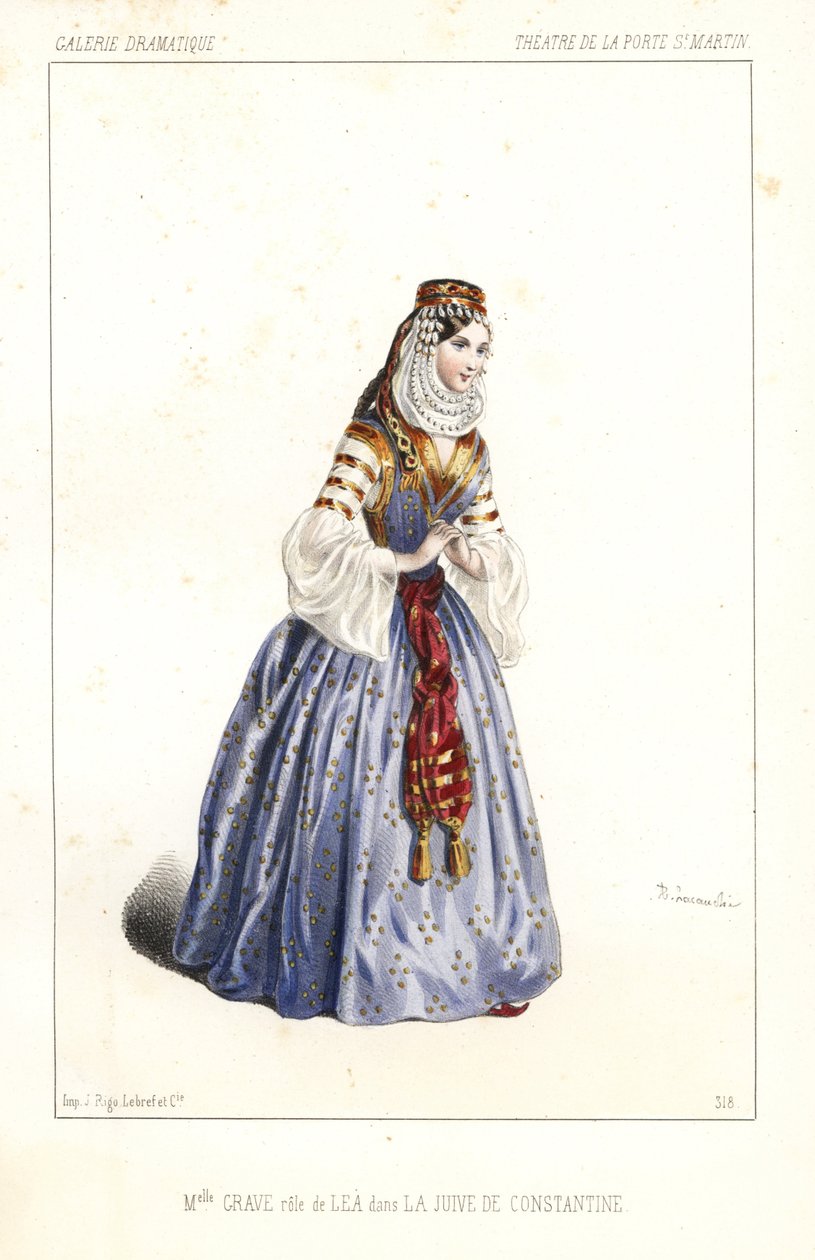 Mlle Angelina Grave en Lea dans La Juive de Constantine par Théophile Gautier et Noël Parfait, Théâtre de la Porte St. Martin - Unbekannter Künstler