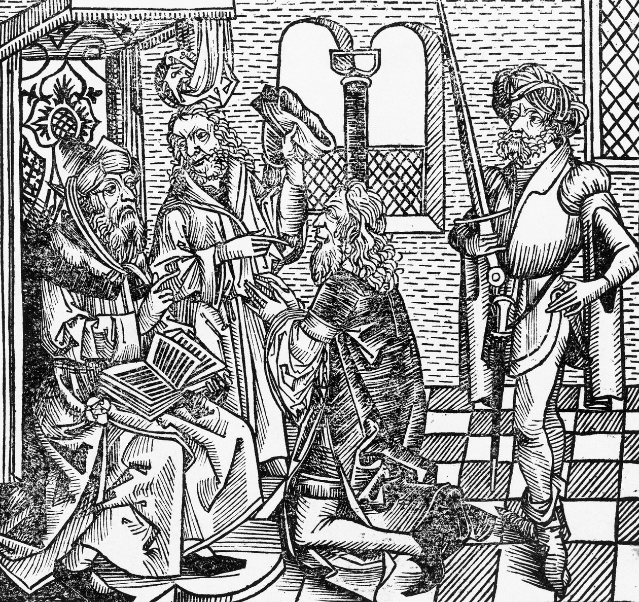 Mohammed à la cour, gravure allemande, tirée de la Chronique de Nuremberg (Liber Chronicarum) par Hartmann Schedel - William M. Timlin