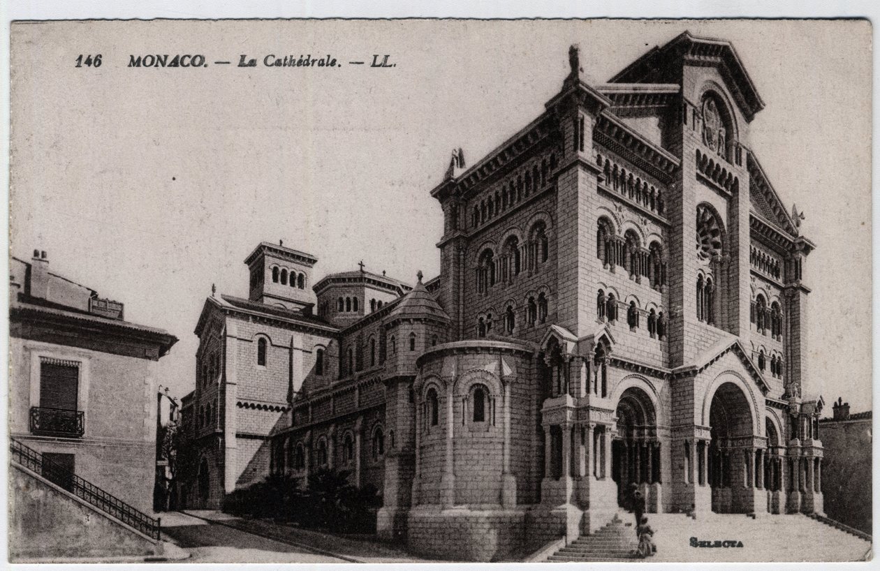 Monaco : vue extérieure de la Cathédrale Notre-Dame-Immaculée - Carte postale fin 19e-20e siècle - William M. Timlin