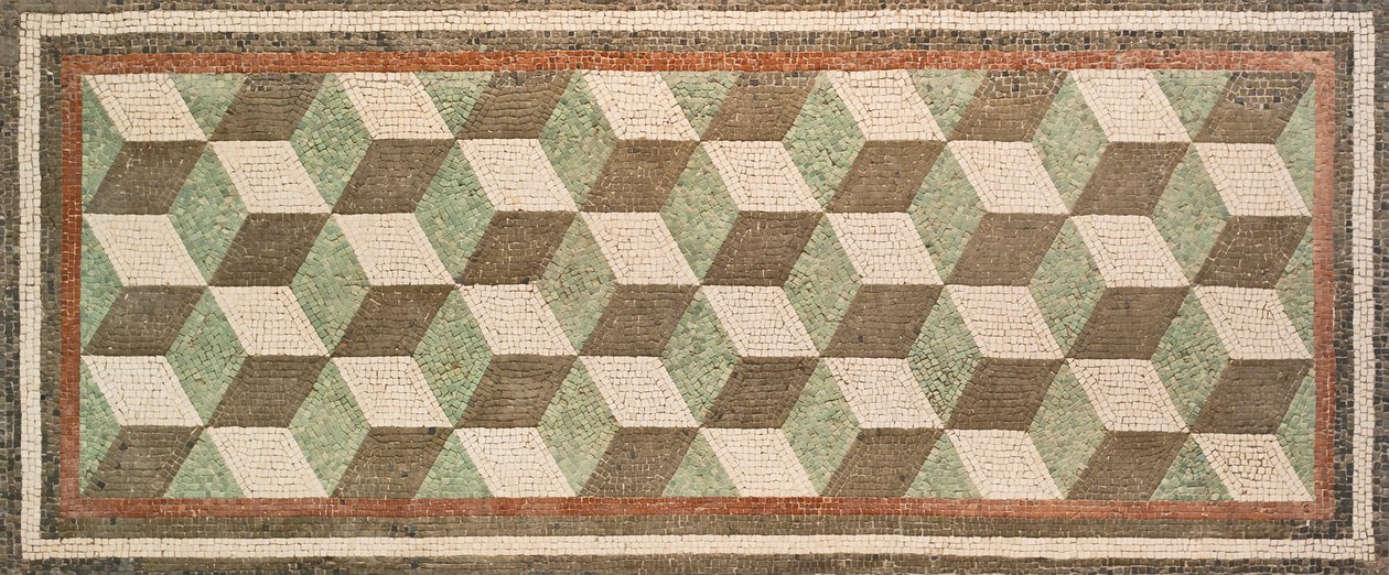 Mosaïque avec perspective cubique, premier siècle avant J.-C., du tablinum d