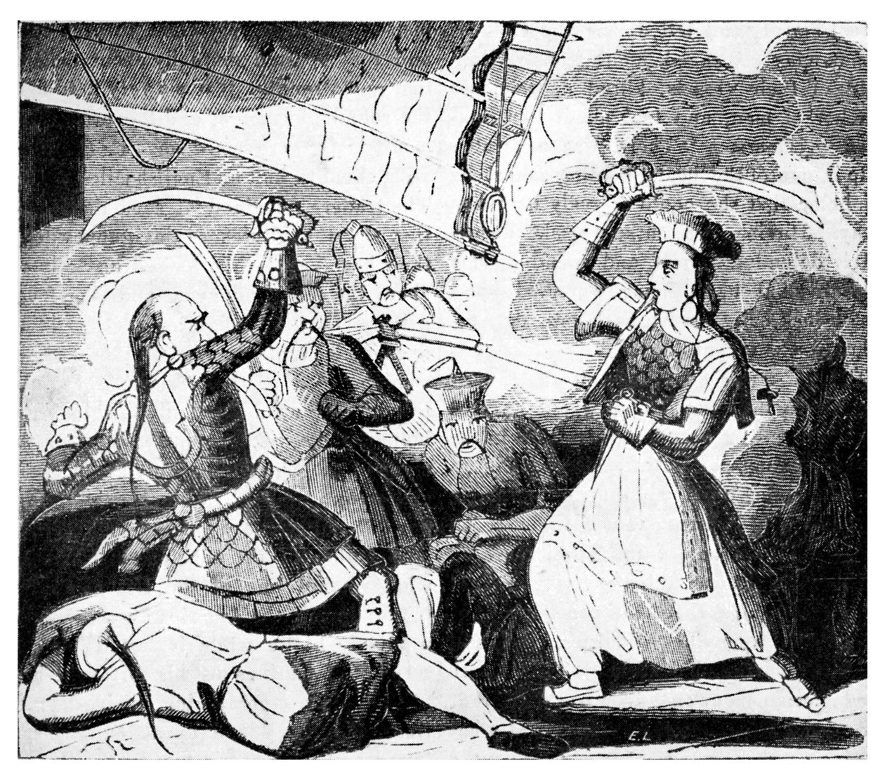 Mme Ching brandissant une épée, c.1810 (gravure) - Unbekannter Künstler