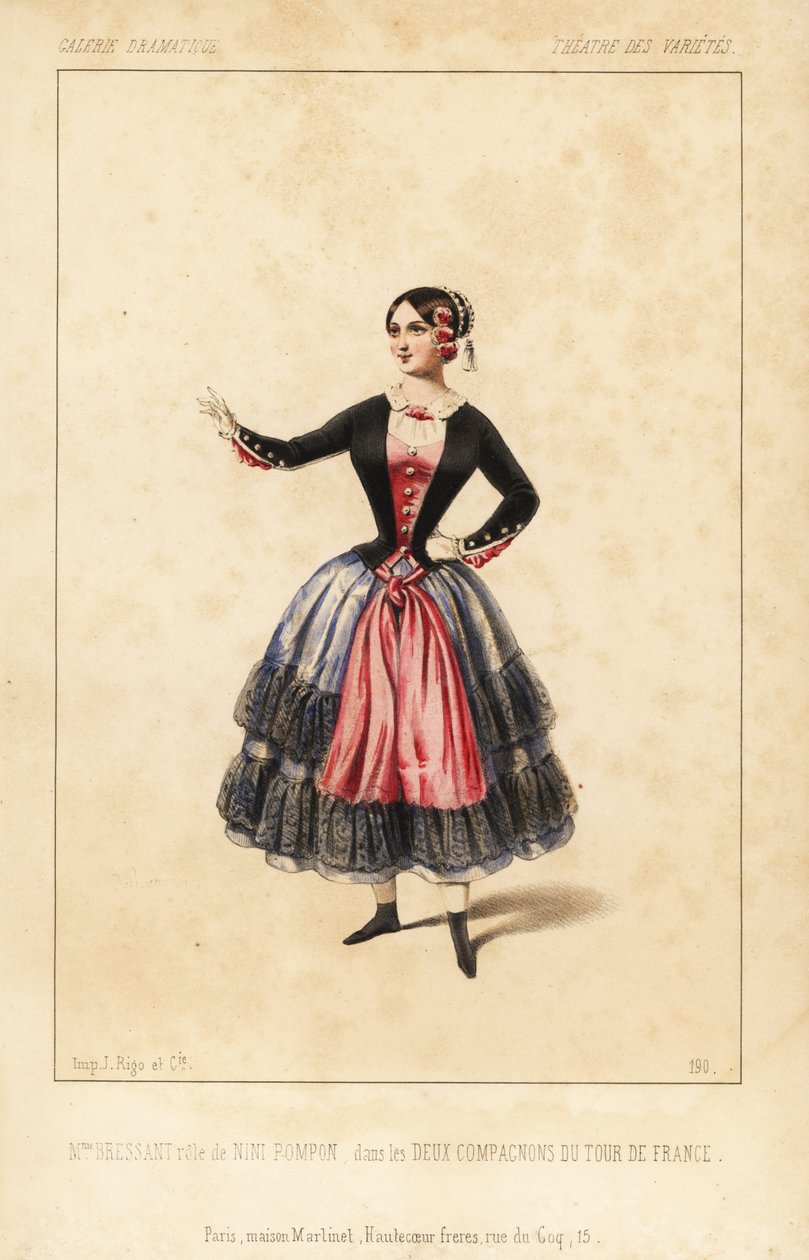 Mme Elisabeth Augustine Bressant en tant que Nini Pompon dans "Les Deux Compagnons du Tour de France" de Lockroy et Wailly, Théâtre des Variétés - Unbekannter Künstler