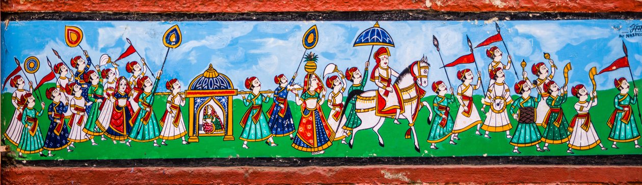 Peinture murale dans la vieille ville de Bundi, Bundi, Rajasthan, Inde, Asie - Unbekannter Künstler