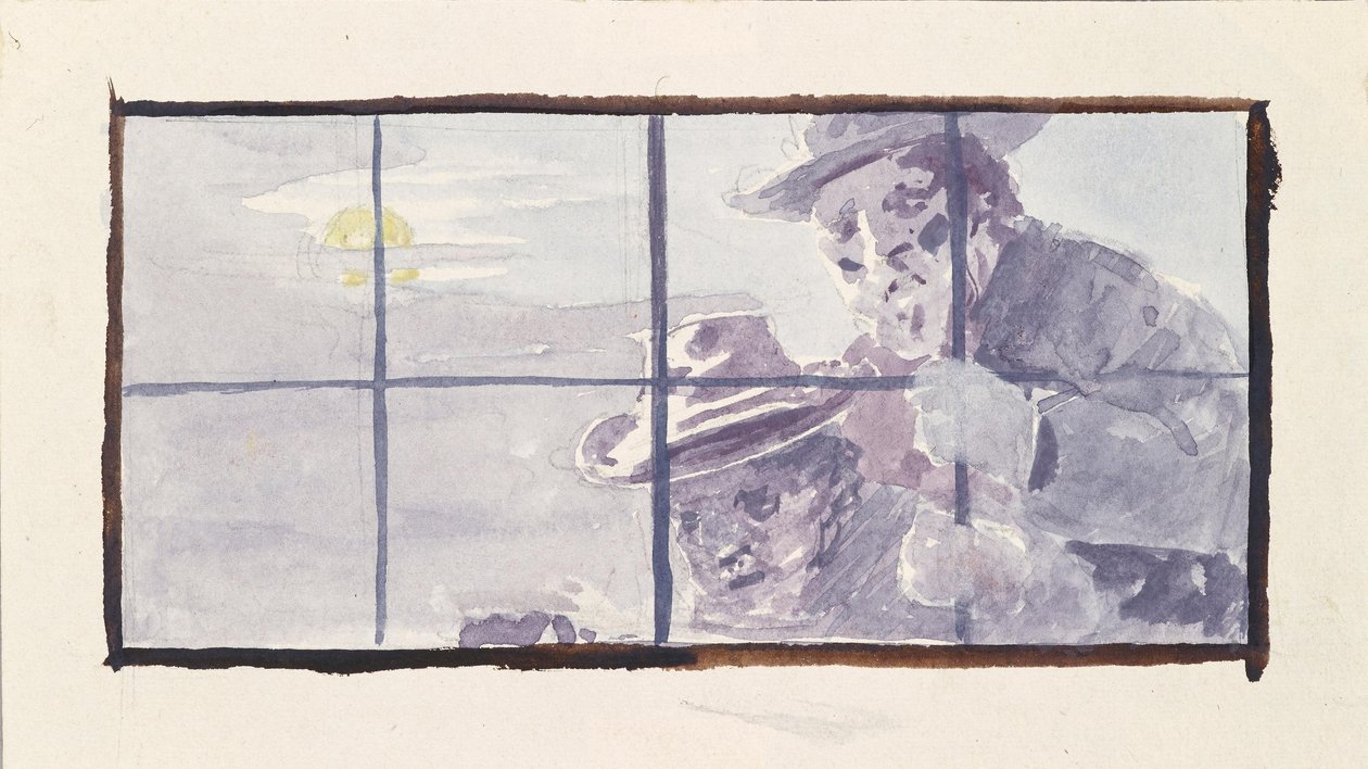 Scène nocturne avec deux hommes devant une fenêtre grillagée. Étude - Unbekannter Künstler