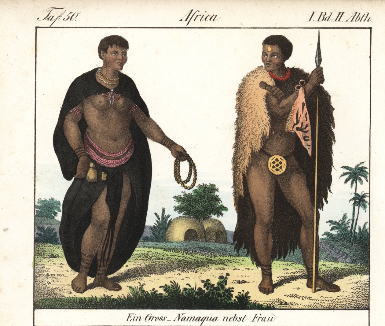 Couple Nama (Afrique du Sud). Lithographie pour le livre : « Galerie complète en tableaux fidèles des peuples d