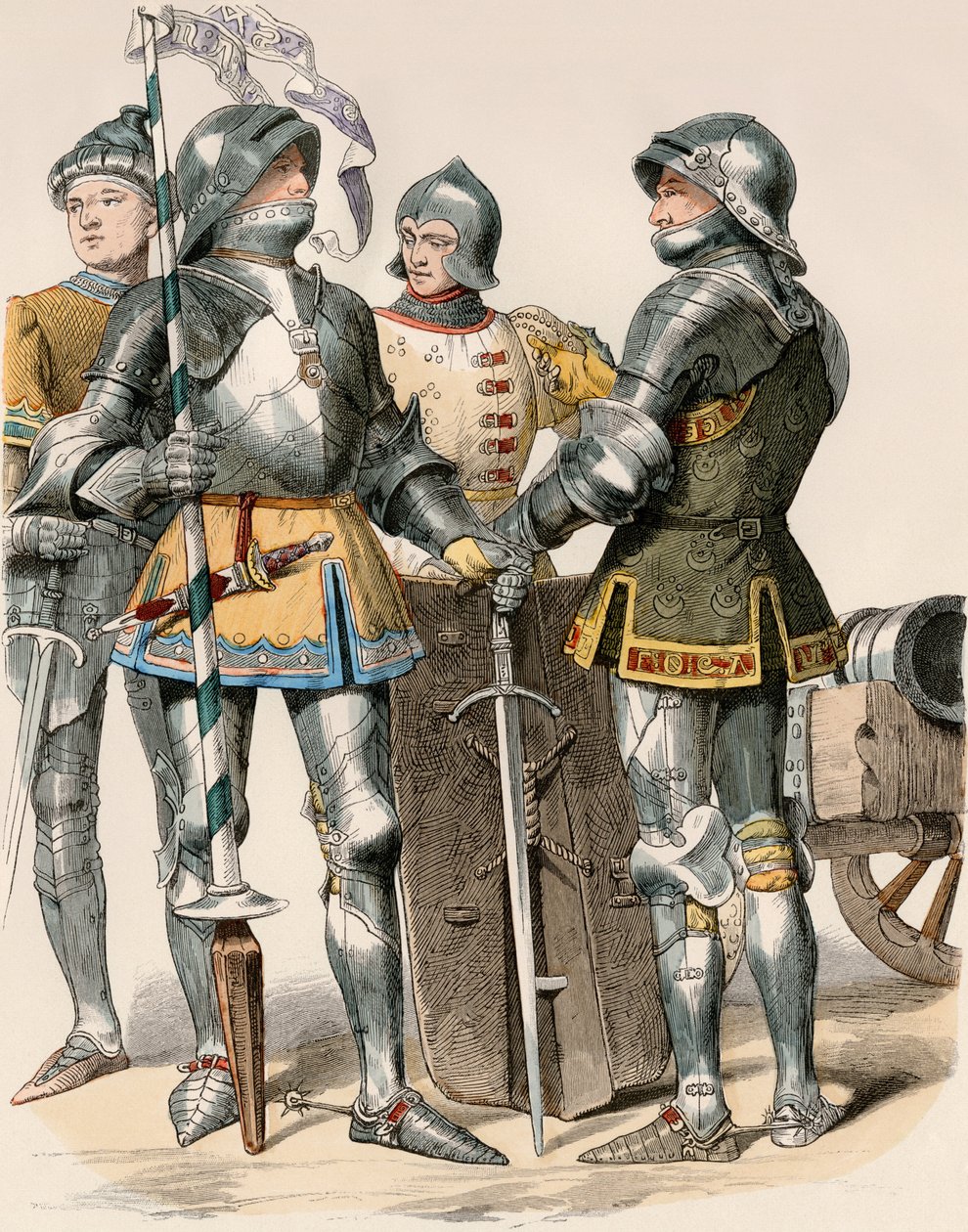 Nobles chevaliers du Duché de Bourgogne (France), en armure et armement, avec un canon - Unbekannter Künstler