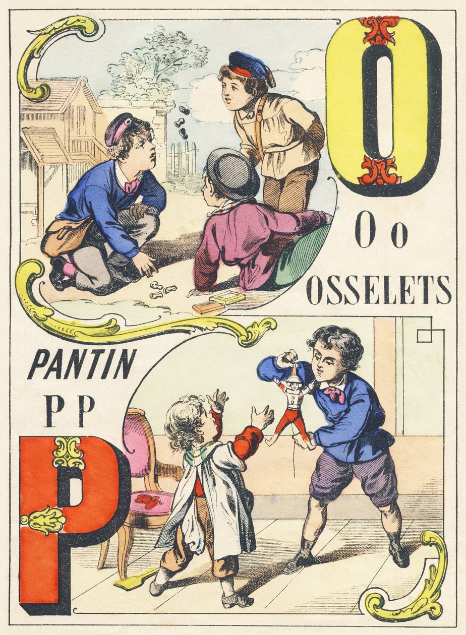 O P : osselets, pantin - Alphabet des jeux, c.1890 - Unbekannt
