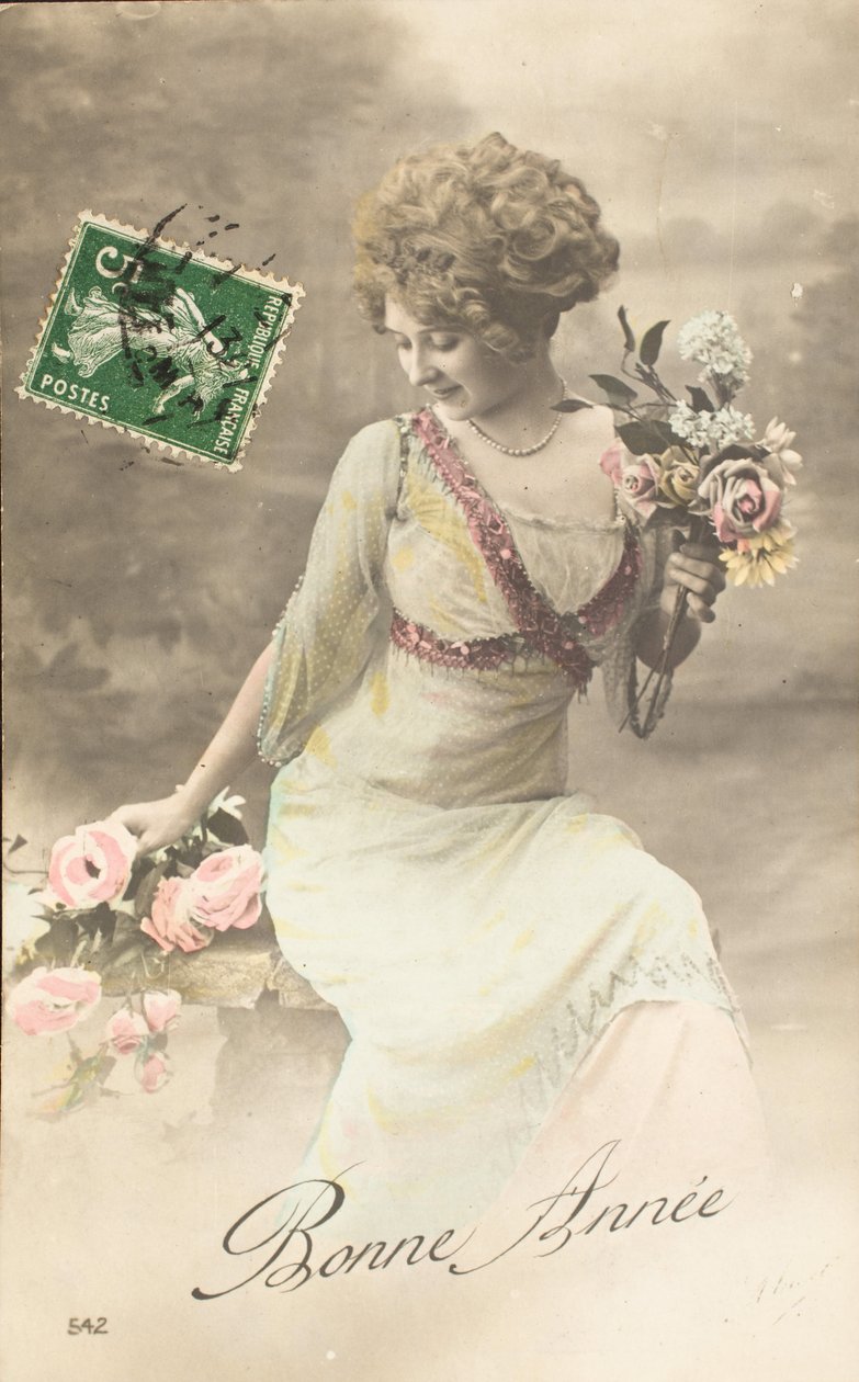 Bonne année, souhait, femme Belle Époque - William M. Timlin
