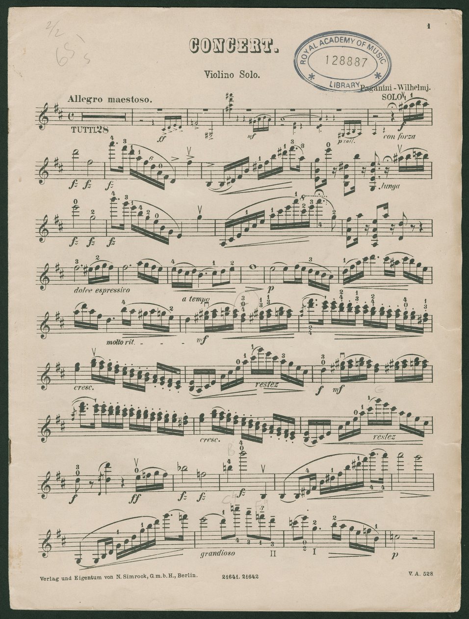 Concerto pour violon n° 1 de Paganini, op 6 - Unbekannter Künstler