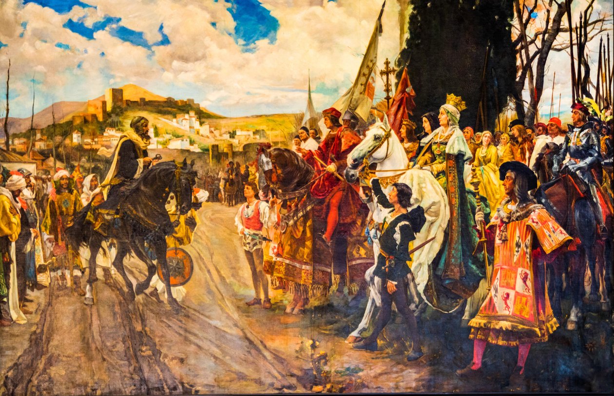 Peinture des Maures remettant les clés au roi Isabelle, Chapelle funéraire Capilla Real des monarques catholiques Isabelle I et Ferdinand II, Grenade, Andalousie, Espagne, Europe - Unbekannter Künstler