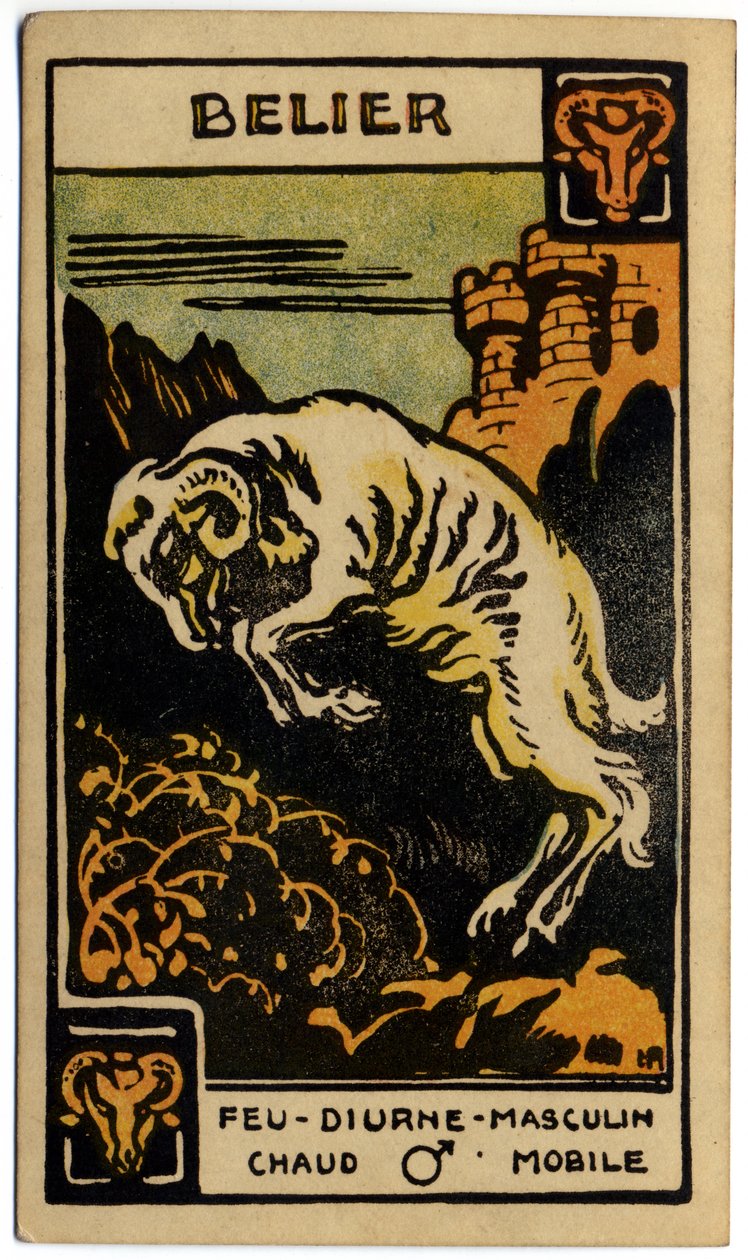Paranormal. Astrologie. Bélier (le Bélier). Carte astrologique de : Le Tarot Astrologique, par Georges Muchery, France - Unbekannter Künstler