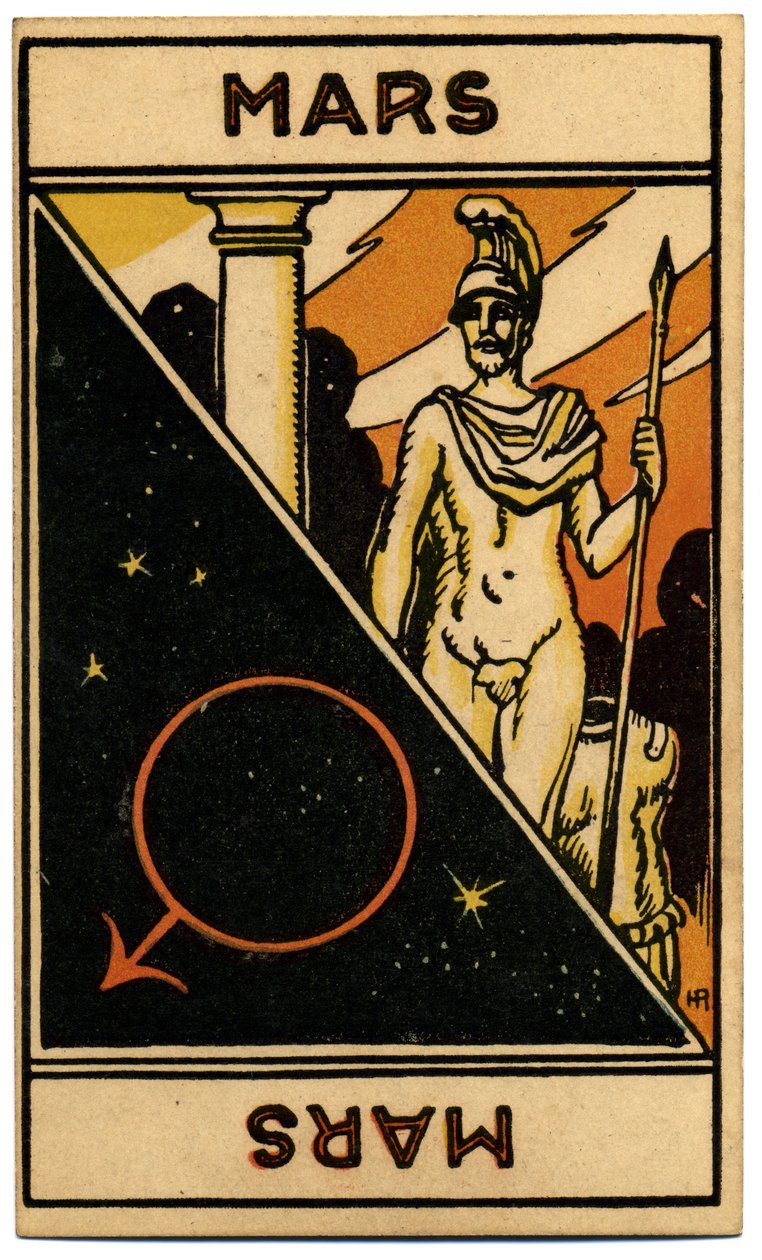 Paranormal. Astrologie. Mars (planète). Carte astrologique de : Le Tarot Astrologique, par Georges Muchery, France - Unbekannter Künstler