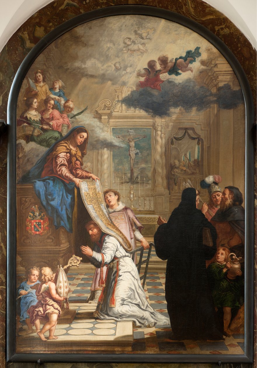 Église paroissiale (Parochiekerk Onze-Lieve-Vrouw). Intérieur. Notre-Dame donnant une chasuble à Saint-Ildefonsus. - Unbekannter Künstler