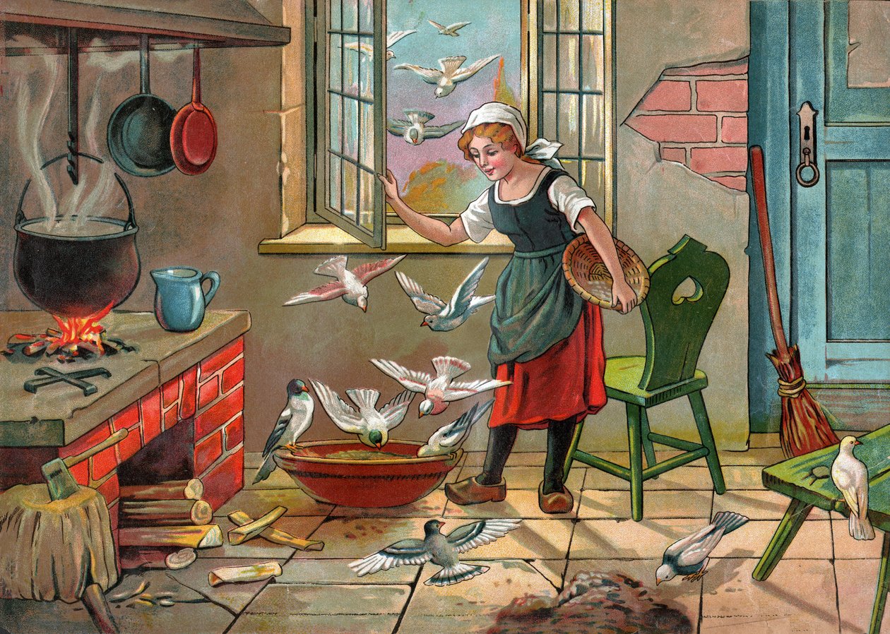 Jeune paysanne avec des pigeons (illustration vers 1920) - Unbekannter Künstler