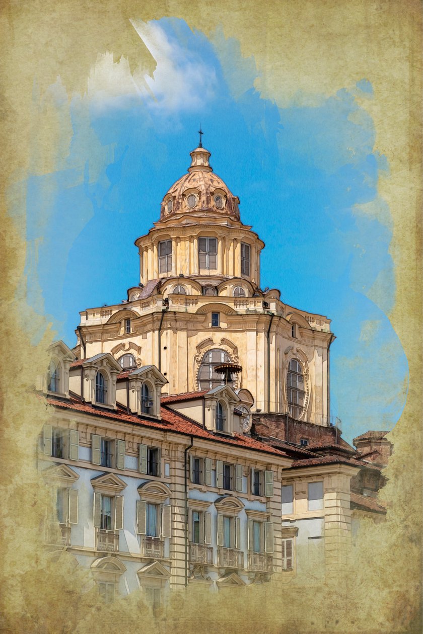 Piazza Castello : église de San Lorenzo, Turin, Piémont, Italie (photo manipulée) - Unbekannt