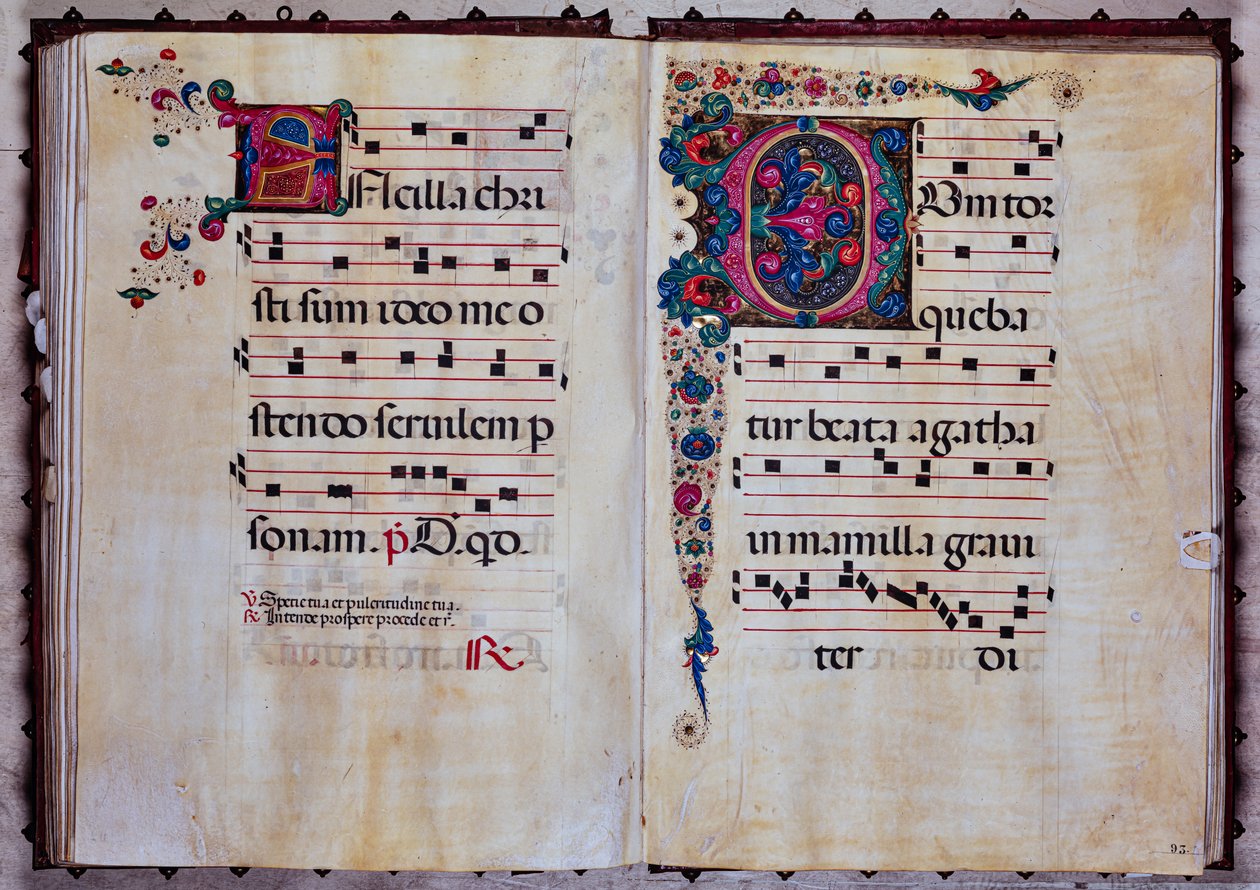 Bibliothèque Piccolomini : livre de chœur, cod.12.N, ff. 92v-93r avec « Initiale feuillagée » - Unbekannter Künstler