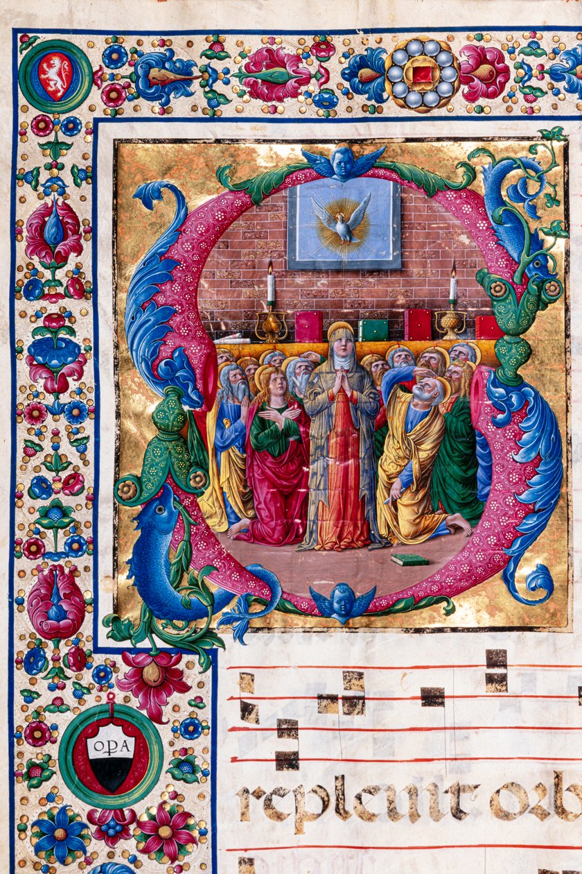 Bibliothèque Piccolomini : livre de chœur, cod. 23.8, ff. 100v avec "La Pentecôte" (détail) - Unbekannter Künstler