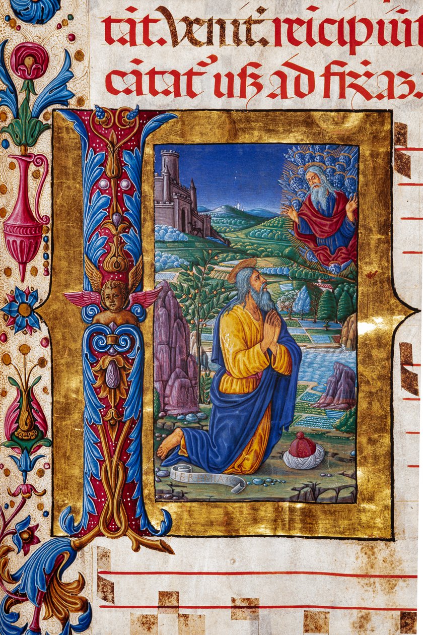 Bibliothèque Piccolomini : livre de chœur, cod. 7.G, ff. 40v avec "Vision de Jérémie" (détail) - Unbekannter Künstler
