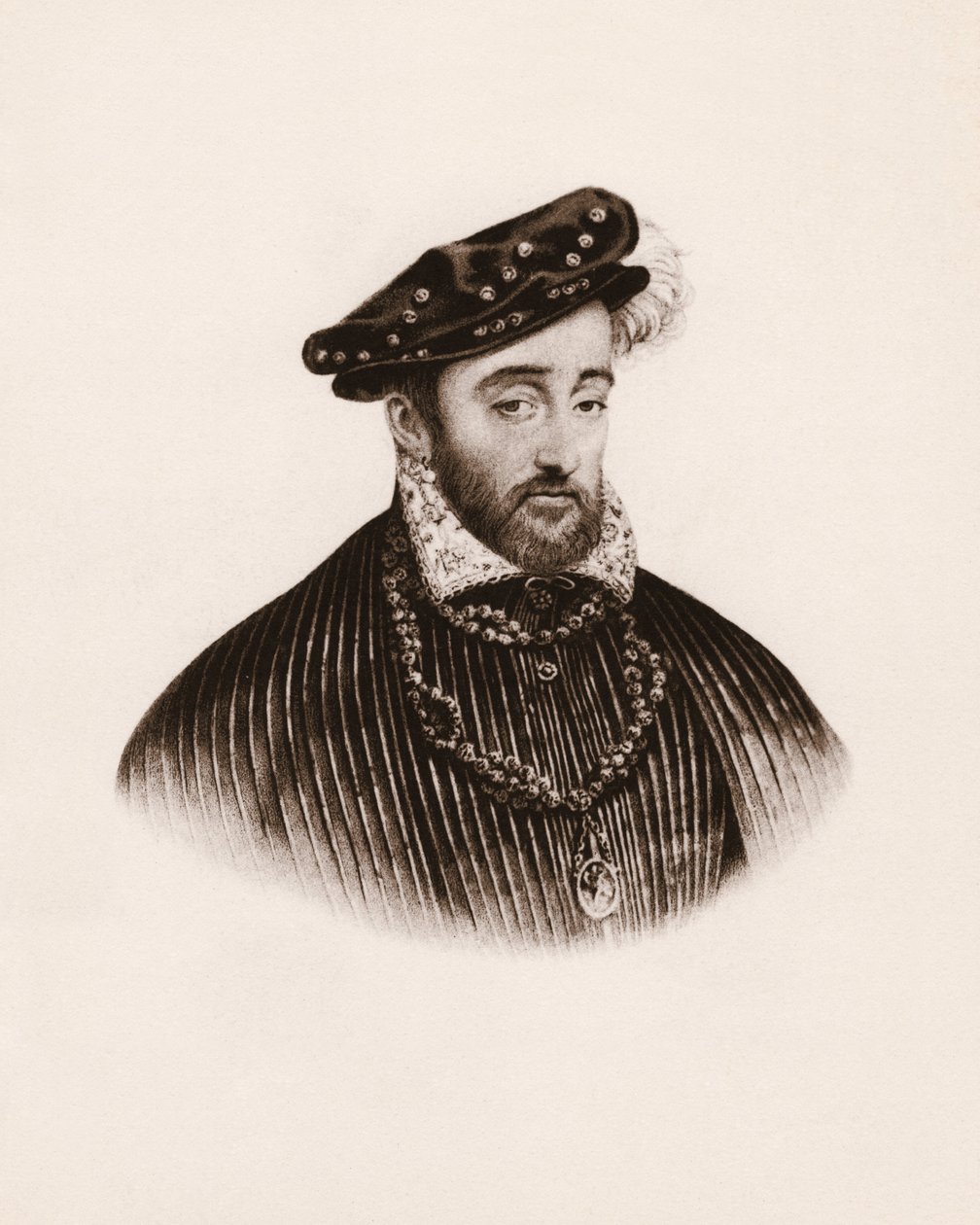 Portrait du roi de France Henri II (1519-1559) Gravure du 19ème siècle - Unbekannter Künstler