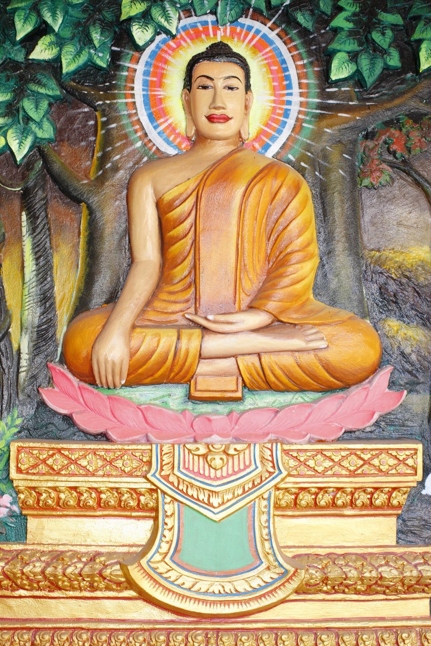 Vie du Bouddha. Méditation sur une fleur de lotus. Le Bouddha en position de toucher la terre - Unbekannt