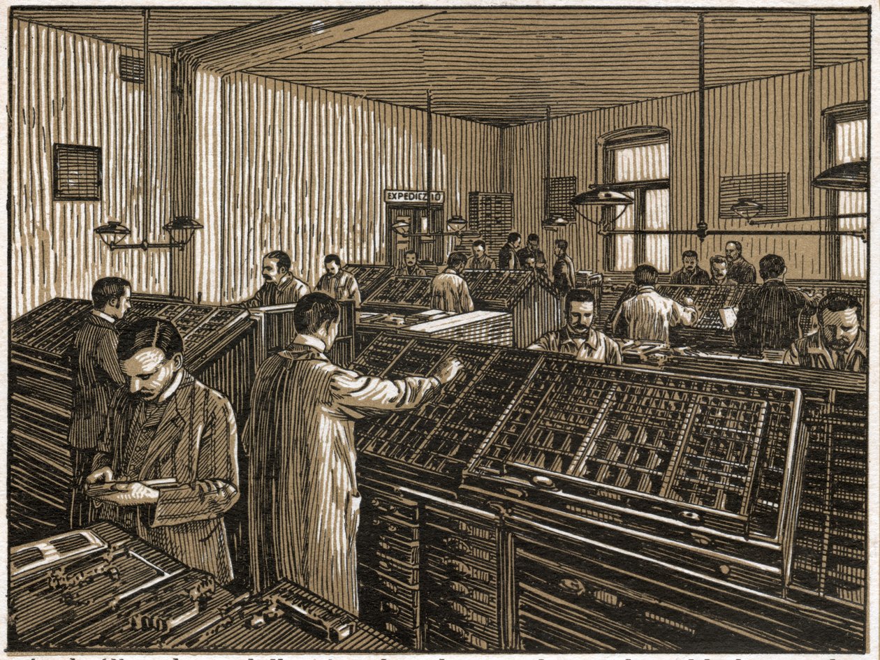 Imprimerie à Budapest. (gravure, vers 1910) - Unbekannter Künstler