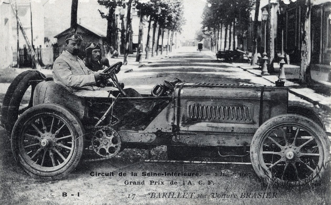 Course, Grand Prix de France (ACF) : Barrel conduisant une voiture Brasier sur le circuit de la Seine Inférieure, 2 juillet - Unbekannt