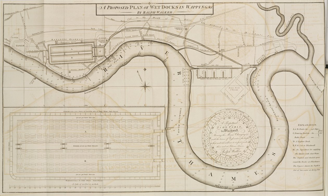Plan proposé par Ralph Walker des docks humides à Wapping, Londres - Unbekannt