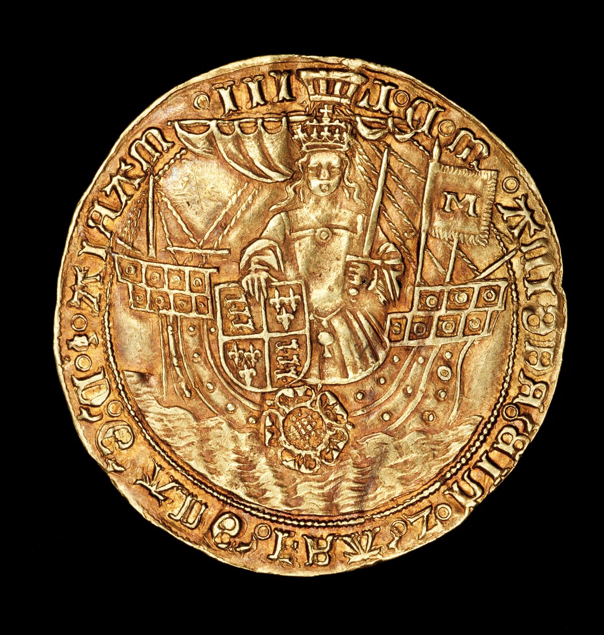 Rare pièce anglaise, or Ryal, reine Marie (Marie la Sanglante) sur un navire avec épée et bouclier - Unbekannter Künstler