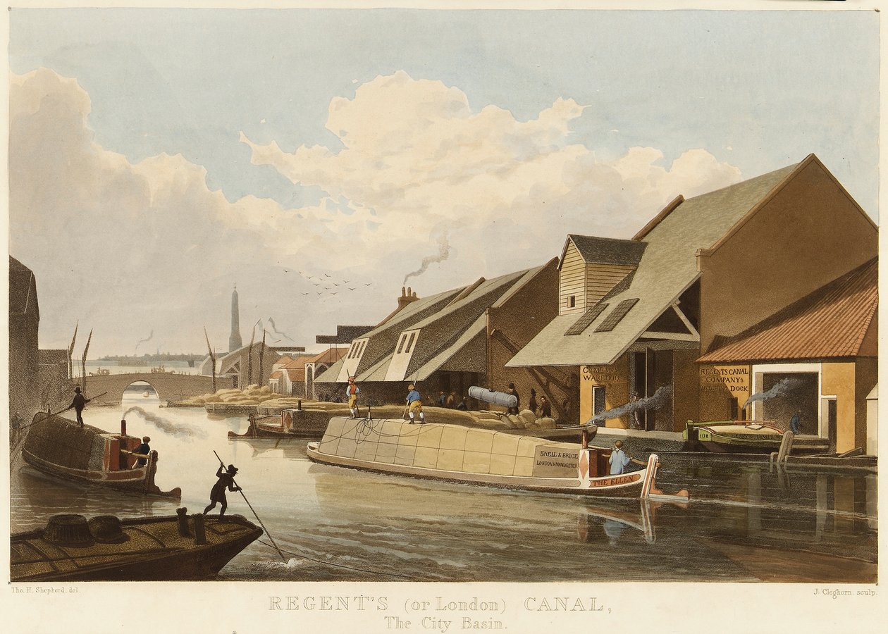 Canal Regent (ou canal de Londres) (Angleterre) et le bassin de la ville d