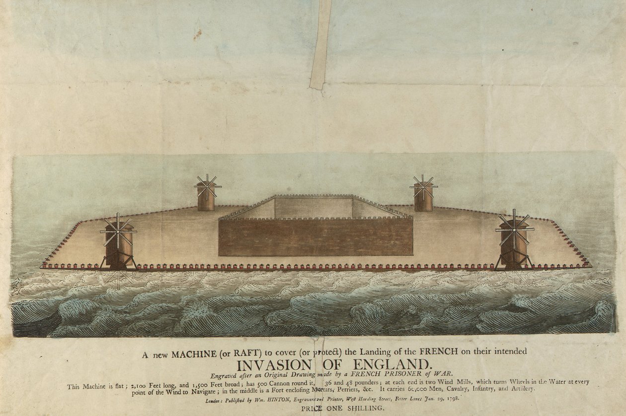 Représentation du radeau français censé envahir la Grande-Bretagne en 1798 (gravure) - Unbekannter Künstler