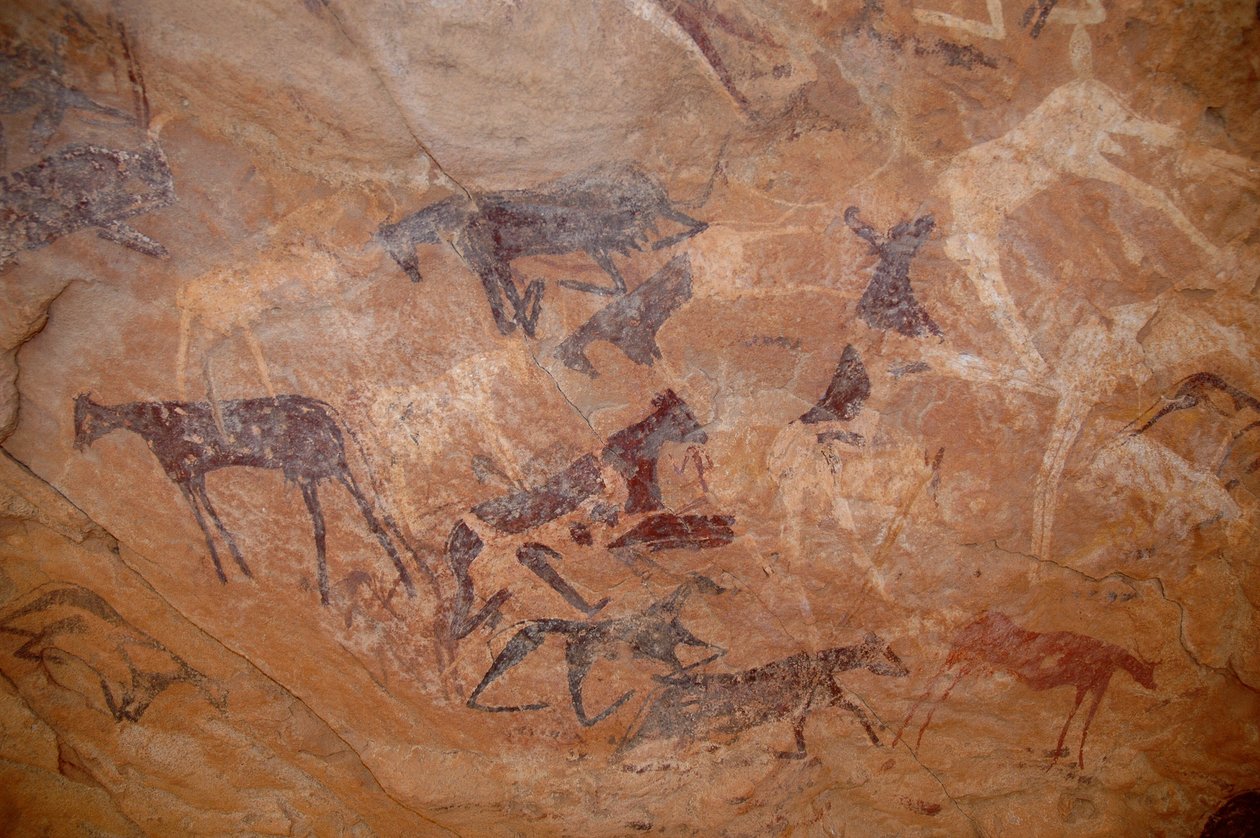 Art rupestre, Préhistoire : Peinture rupestre de bovins, un genou dans un abri orné dans le massif de l