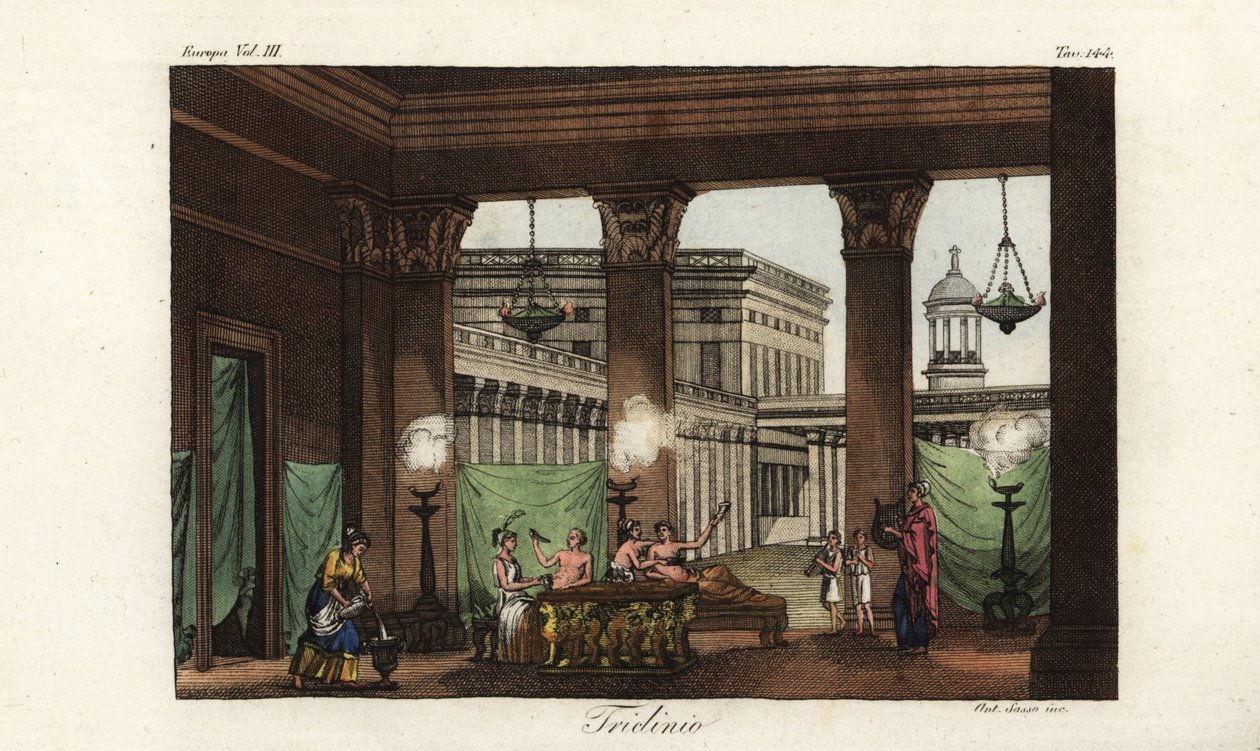 Scène dans un triclinion, salle à manger formelle, Grèce antique - Unbekannt