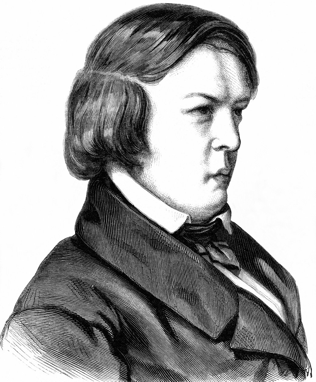 Schumann, Robert, compositeur allemand, né le 08.06.1810 à Zwickau, mort le 29.07.1856 à Endenich près de Bonn, gravure sur bois vers 1860 - Unbekannter Künstler