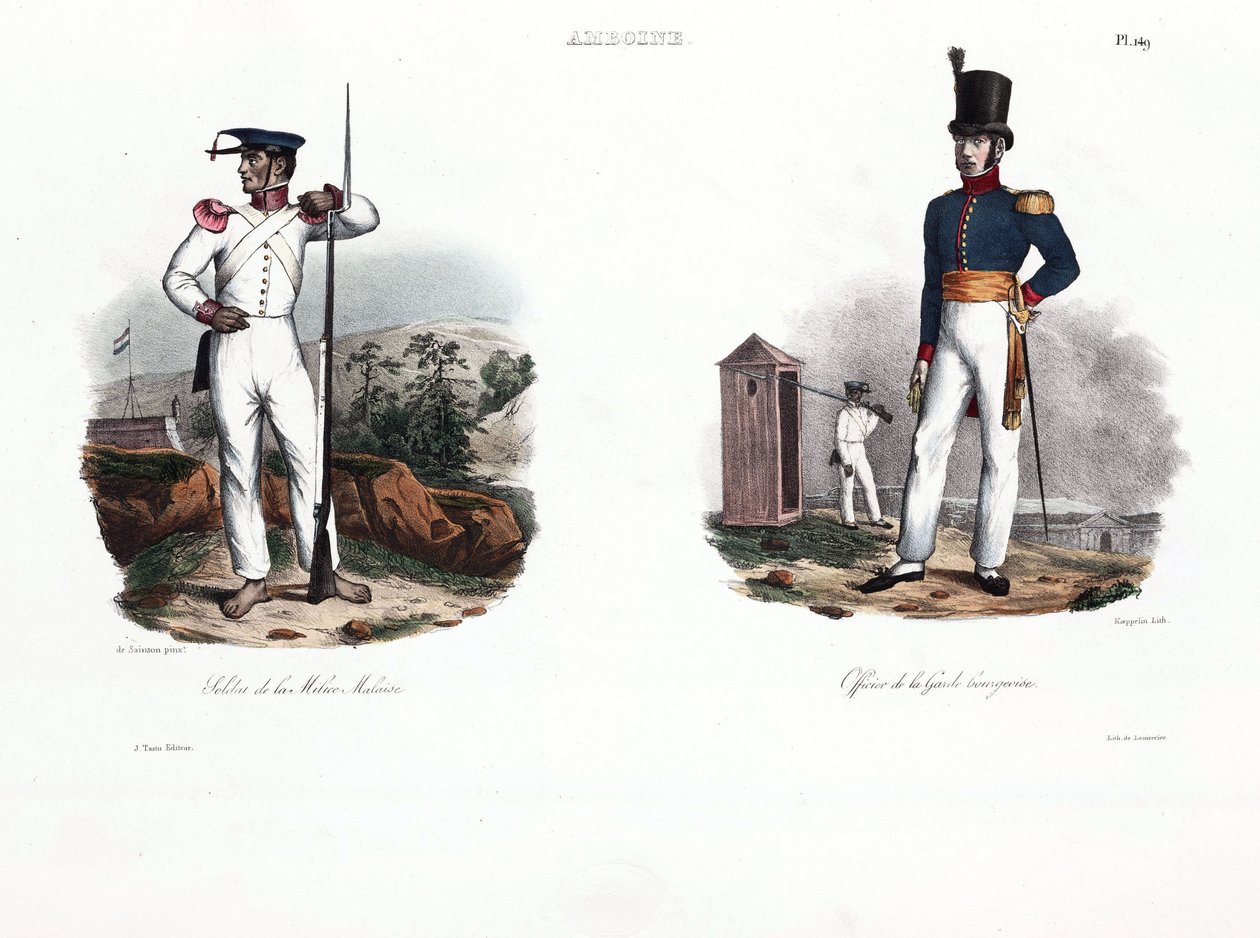 Soldat de la milice malaise et officier européen, Ambon - Unbekannt