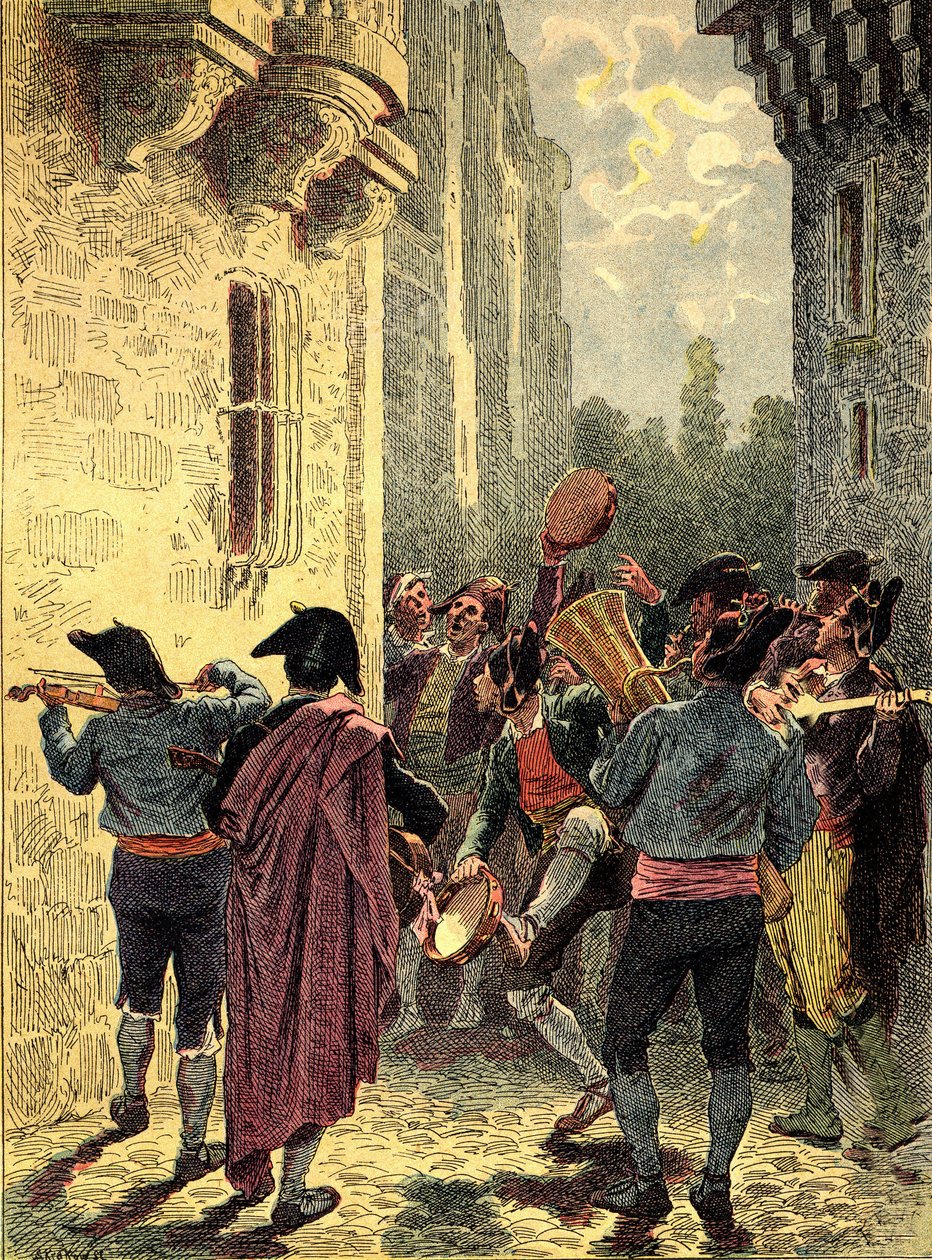 Sérénade espagnole. Gravure dans « Les Peuples de la Terre » 1890 - Unbekannter Künstler