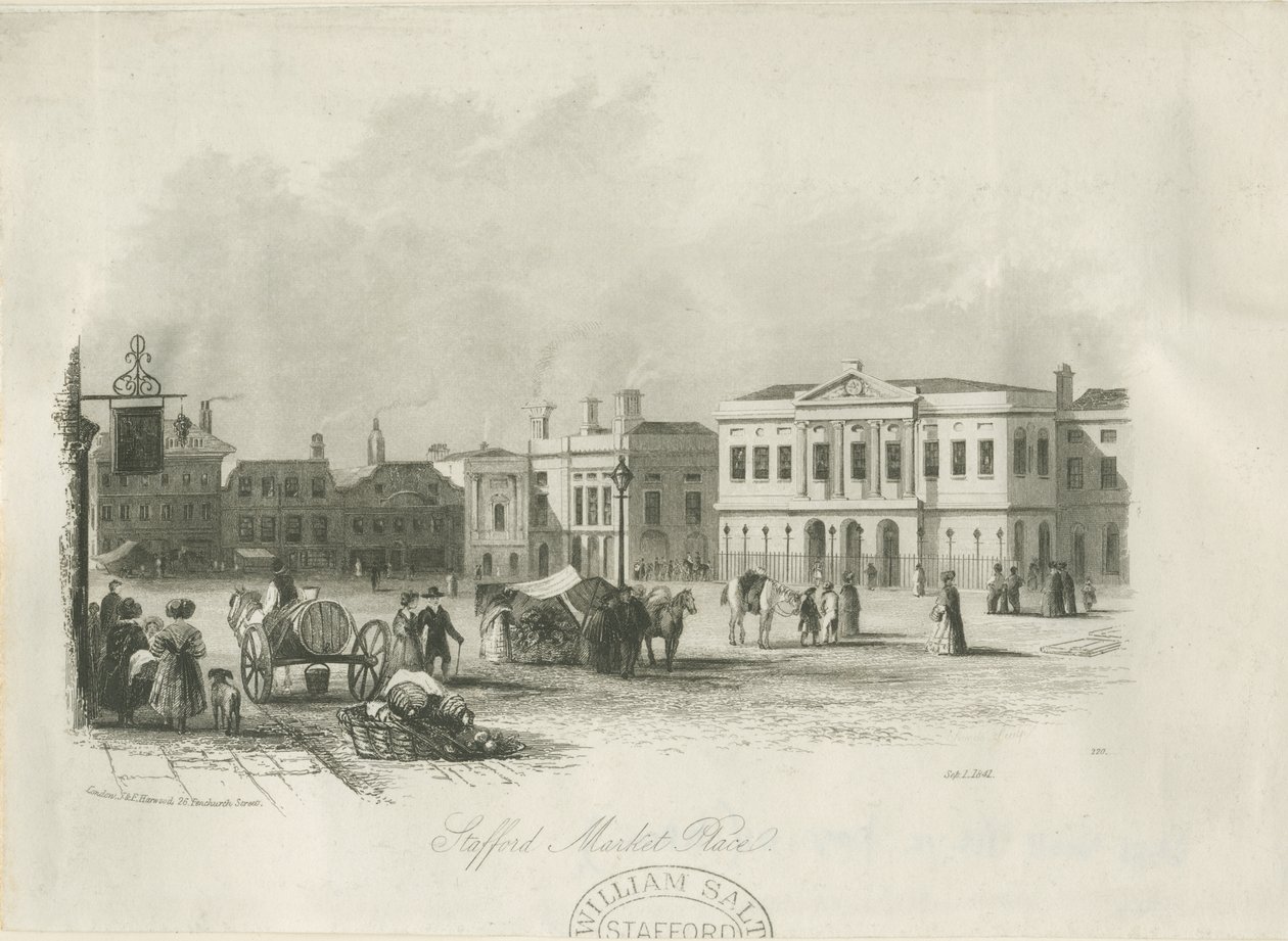 Stafford - Place du Marché : gravure, vers 1841 - Unbekannt