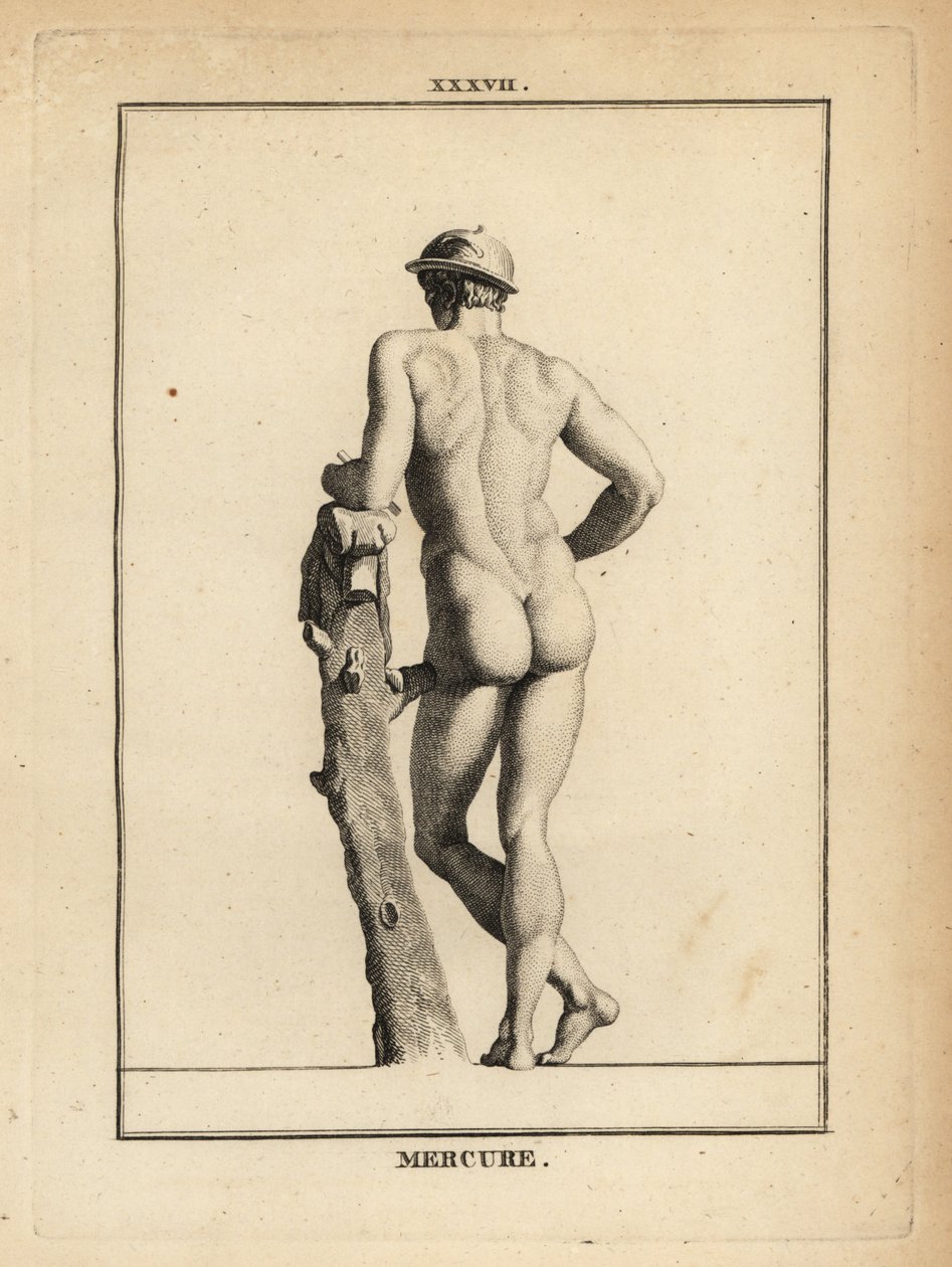 Statue de Mercure, dieu romain du commerce et de la communication, avec un chapeau ailé petasos et une peau de chèvre - Unbekannt