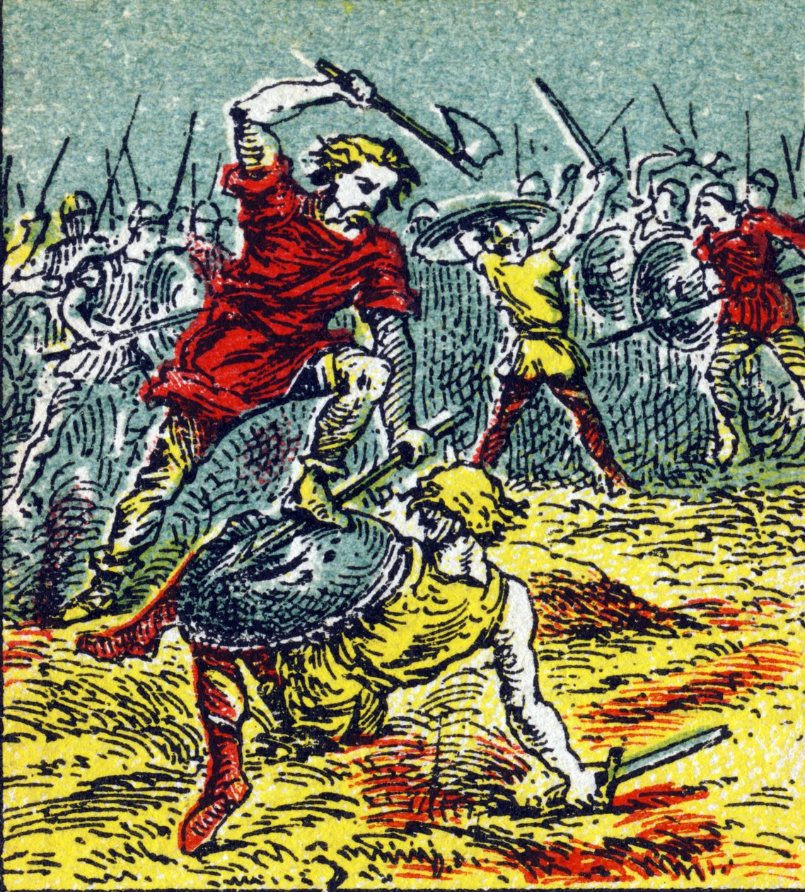 La bataille de Vouillé où Clovis I a vaincu les Wisigoths en 507. Gravure dans "Histoire de France". Série d