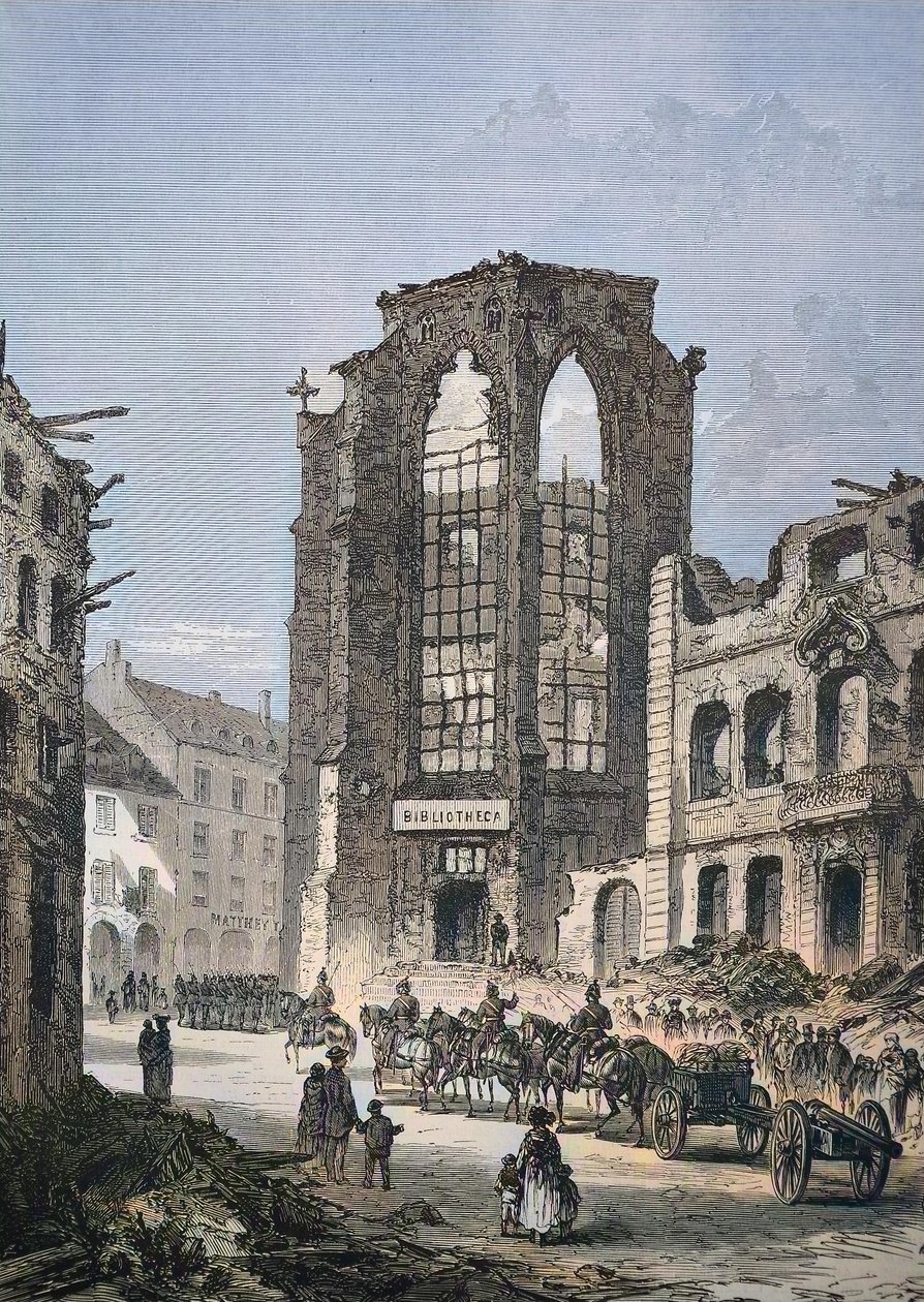 Le bâtiment détruit de la bibliothèque à Strasbourg - Unbekannter Künstler