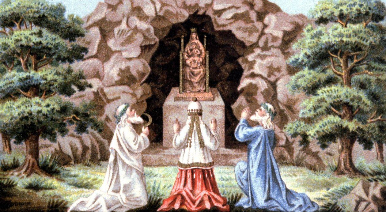 Les druides gaulois vénérant la Vierge Marie, vers 1870-1880 (chromolithographie) - Unbekannter Künstler