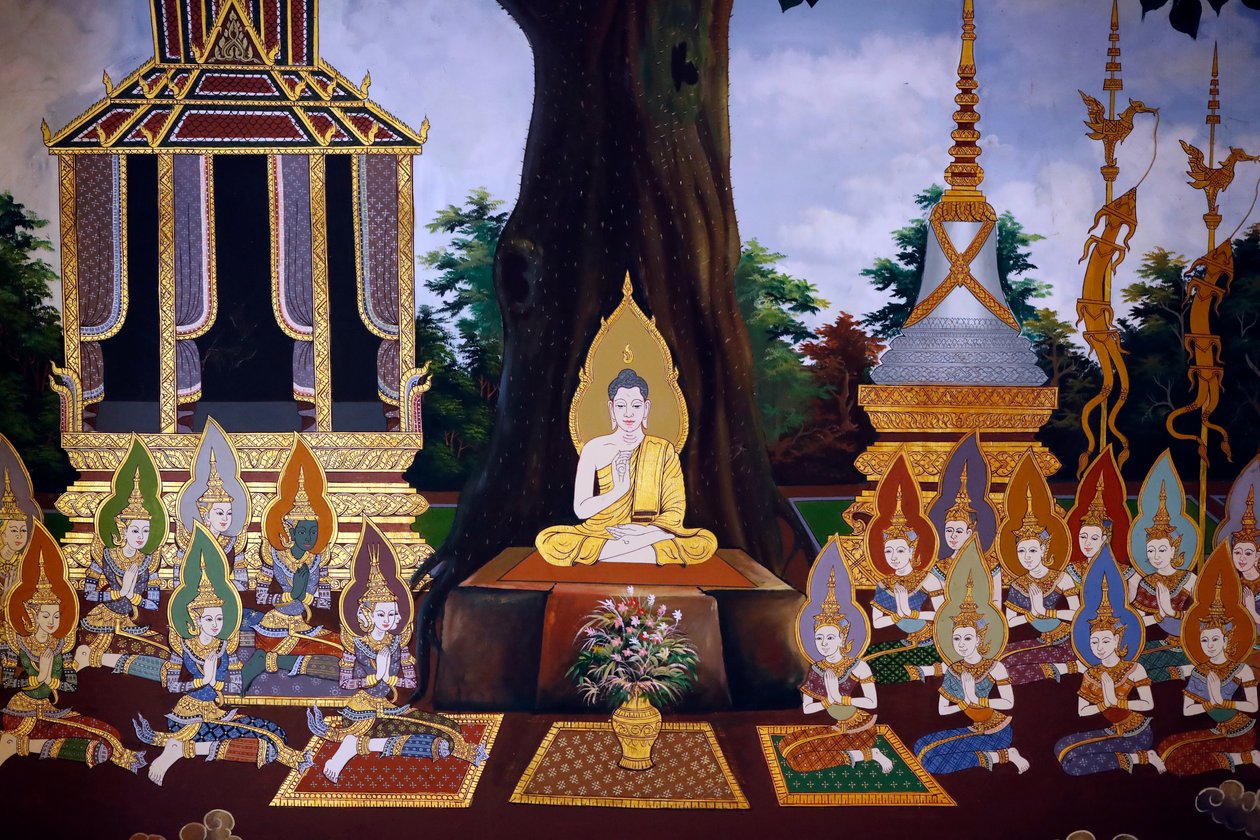 La vie du Bouddha, fresque murale, temple Wat Botum, Phnom Penh, 2022 - Unbekannter Künstler