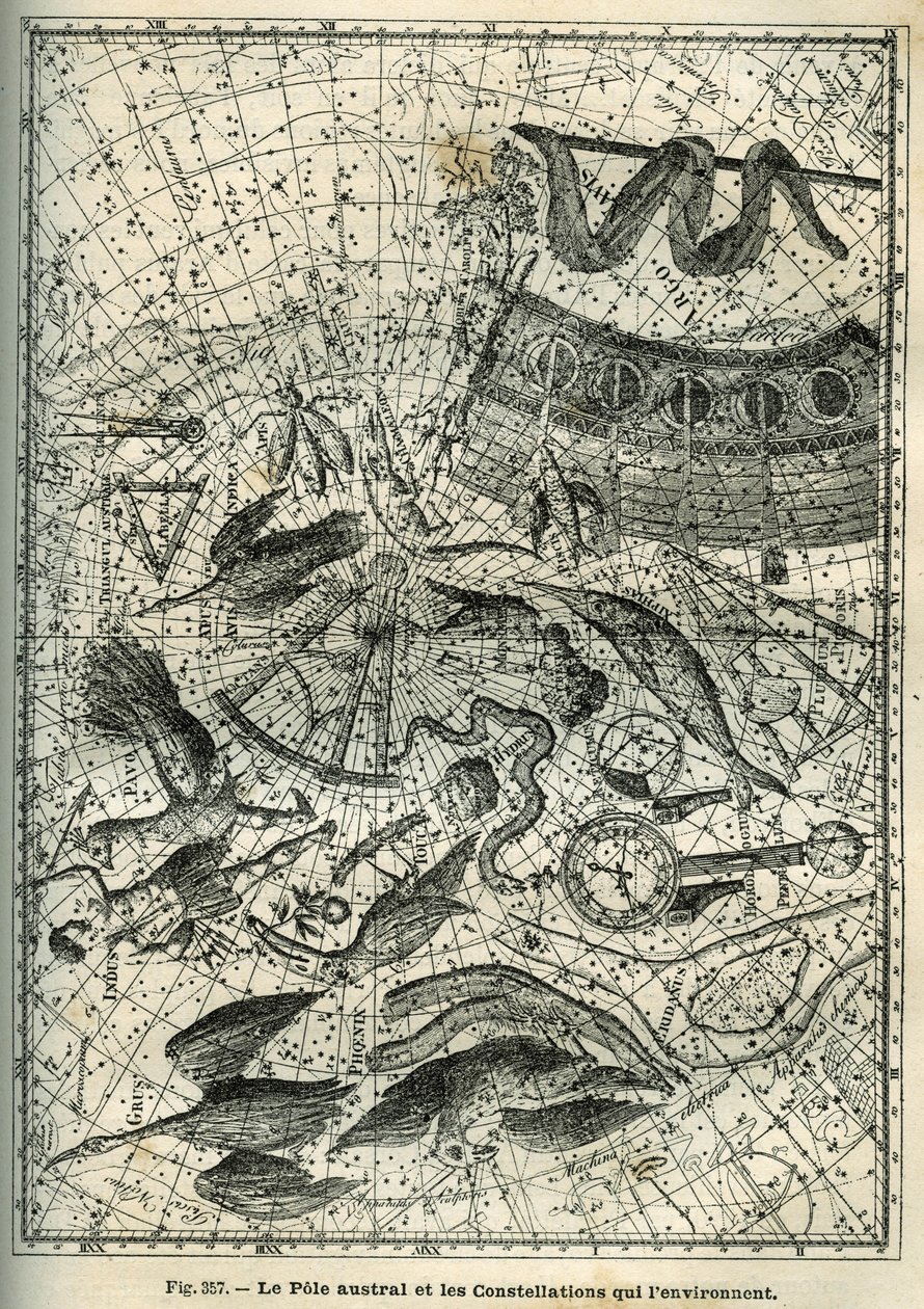 Le pôle Sud et les constellations environnantes : Parmi les nombreuses constellations du pôle Sud se trouvent l