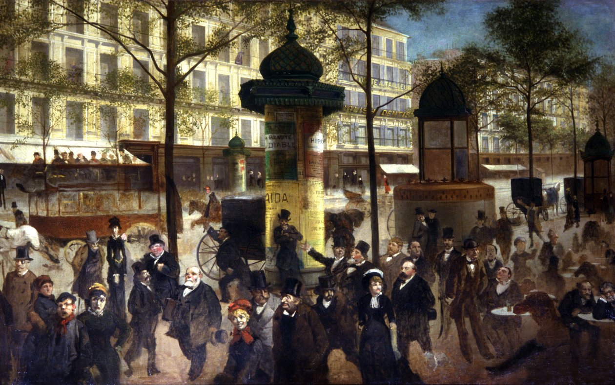 La foule sur le boulevard des Italiens à Paris, c. 1900 (peinture) - Unbekannter Künstler
