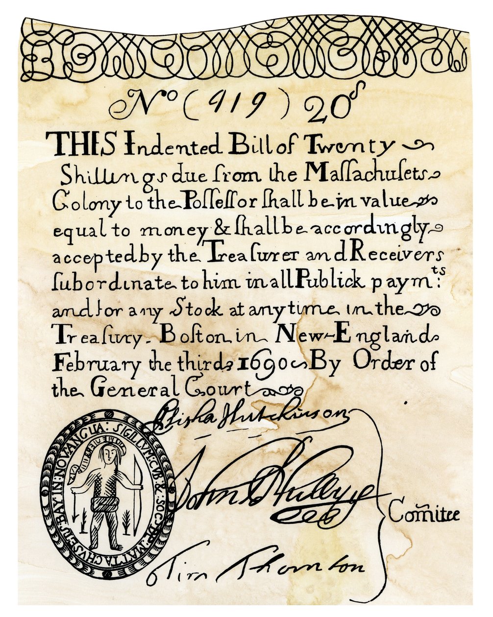 Le premier billet américain (billet de banque) d