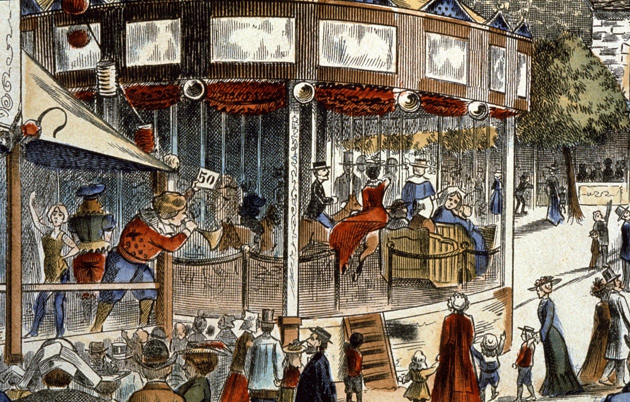 Le manège à la fête foraine, fin du 19e siècle (gravure) - Unbekannter Künstler